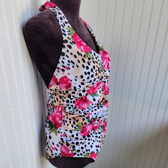 NWOT NOON SWIM Women's Ruched Halter 1 Piece Swimming Suit Leopard Floral Sz 18 - Picture 4 of 15